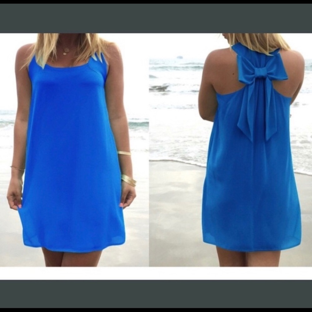 Cute Blue Back Bow Dress